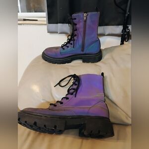 Zara Women's Purple iridescent Combat Boots sz 37